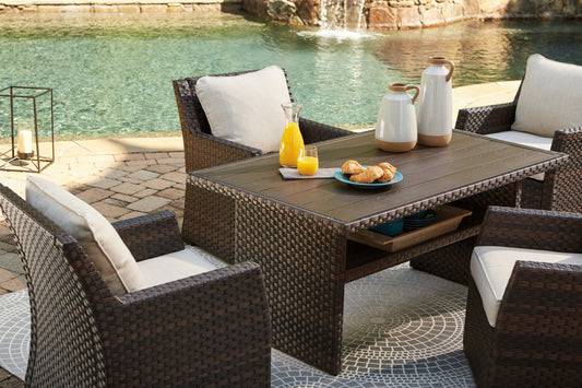 Haines Furniture Outlet - Ashley Furniture - Easy Isle Outdoor - RECT Multi-Use Table / Dark Brown/Beige - P455-625