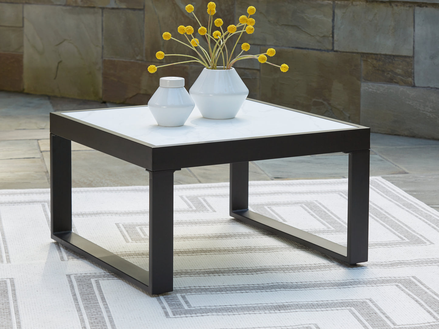 Haines Furniture Outlet - Ashley Furniture - Beachloft Outdoor - Square Cocktail Table / Black/Gray - P490-708