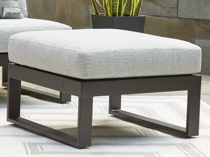 Haines Furniture Outlet - Ashley Furniture - Beachloft Outdoor - Ottoman with Cushion / Black/Gray - P490-814