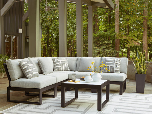 Haines Furniture Outlet - Ashley Furniture - Beachloft Outdoor - 5-Piece Outdoor Sectional / Black/Gray - P490P2