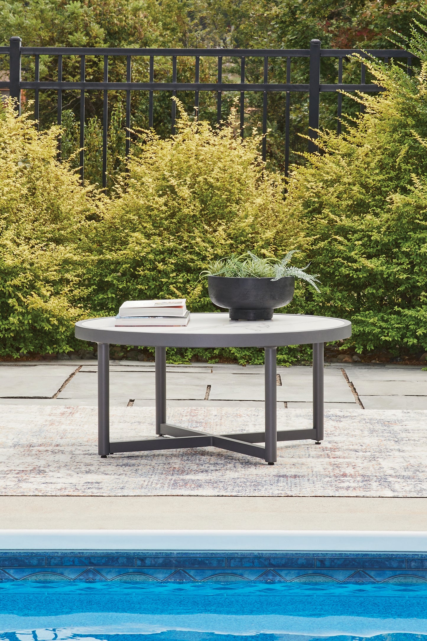 Haines Furniture Outlet - Ashley Furniture - Ocean Beach Outdoor - Round Cocktail Table / Gray - PCP510-708