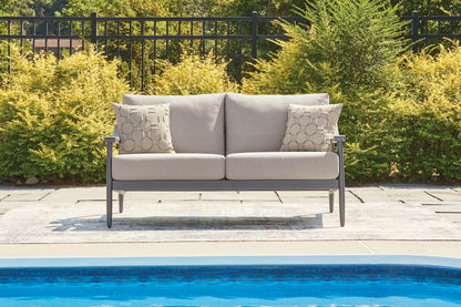 Haines Furniture Outlet - Ashley Furniture - Ocean Beach Outdoor - Loveseat w/Cushion / Gray - PCP510-835