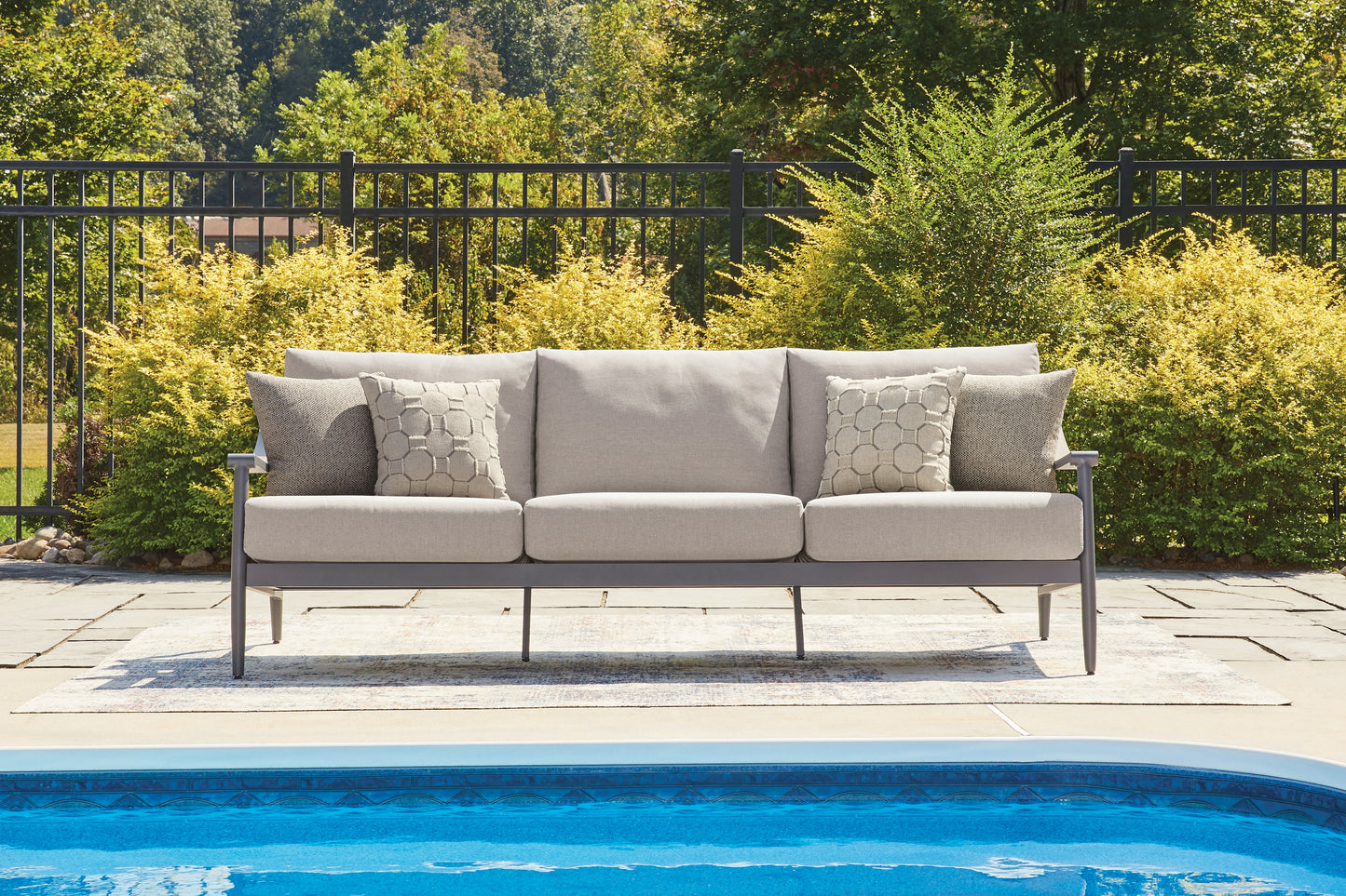 Haines Furniture Outlet - Ashley Furniture - Ocean Beach Outdoor - Sofa with Cushion / Gray - PCP510-838