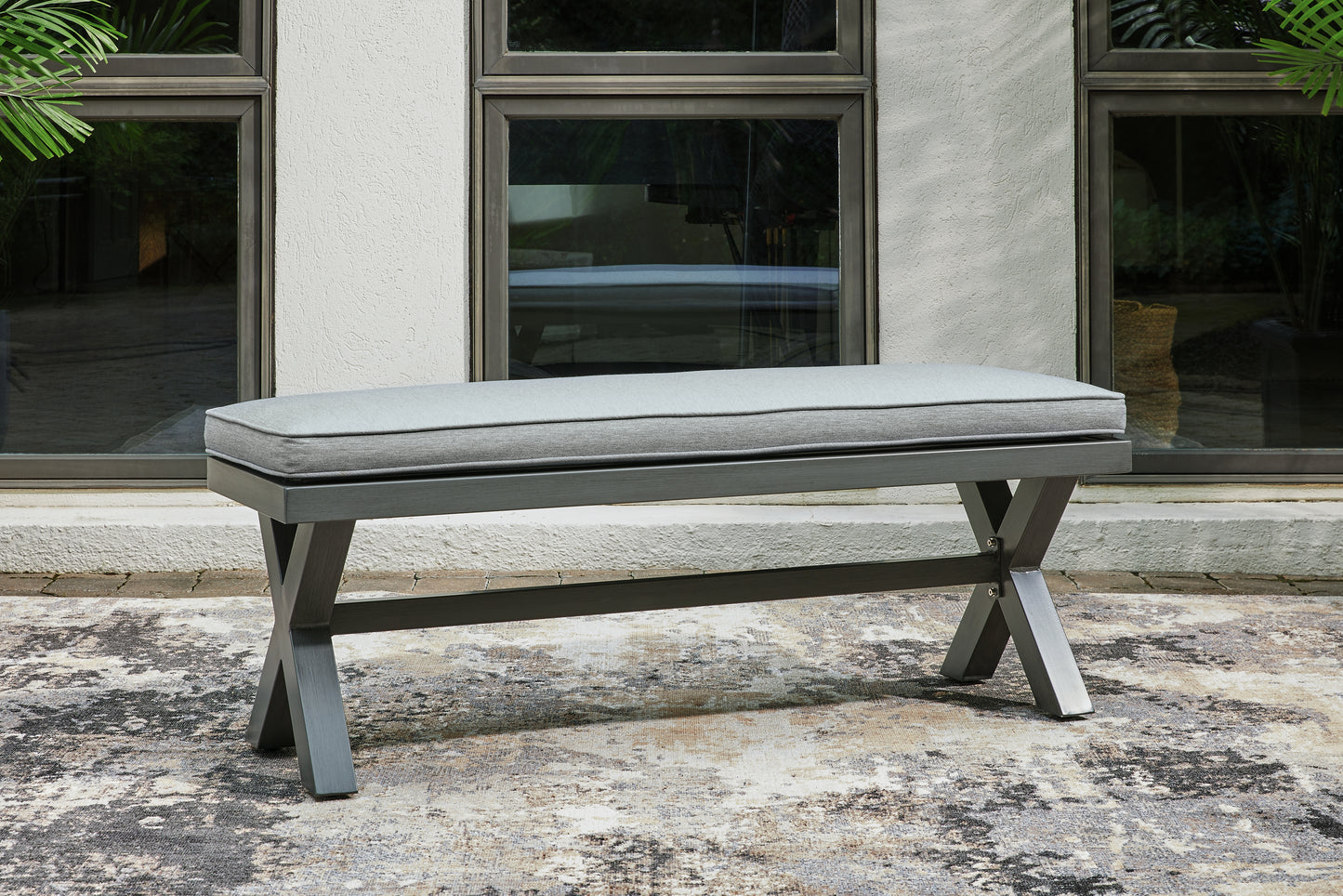 Haines Furniture Outlet - Ashley Furniture - Elite Park Outdoor - Bench with Cushion / Gray - P518-600