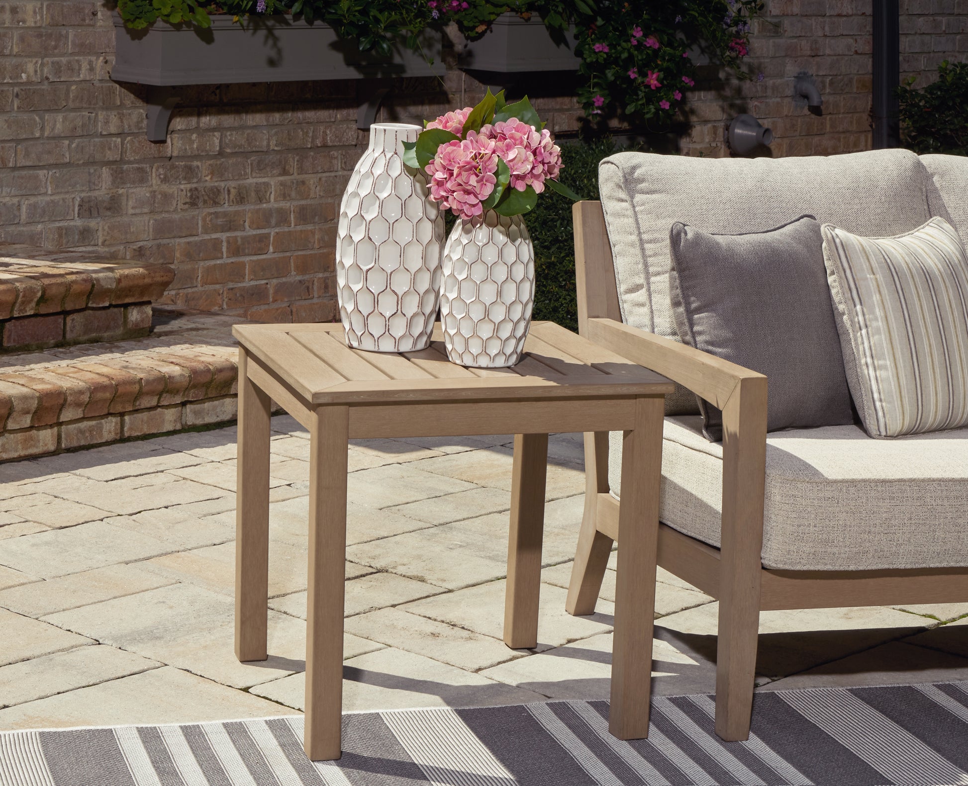 Haines Furniture Outlet - Ashley Furniture - Hallow Creek Outdoor - Square End Table / Driftwood - P560-702