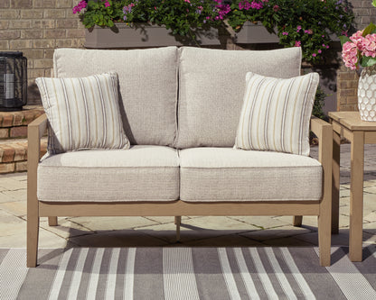 Haines Furniture Outlet - Ashley Furniture - Hallow Creek Outdoor - Loveseat w/Cushion / Driftwood - P560-835
