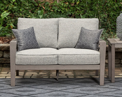 Haines Furniture Outlet - Ashley Furniture - Hillside Barn Outdoor - Loveseat w/Cushion / Gray/Brown - P564-835