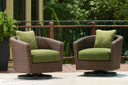 Haines Furniture Outlet - Ashley Furniture - Horizon Hall Outdoor - Loveseat w/Cushion / Brown/Green - P572-835