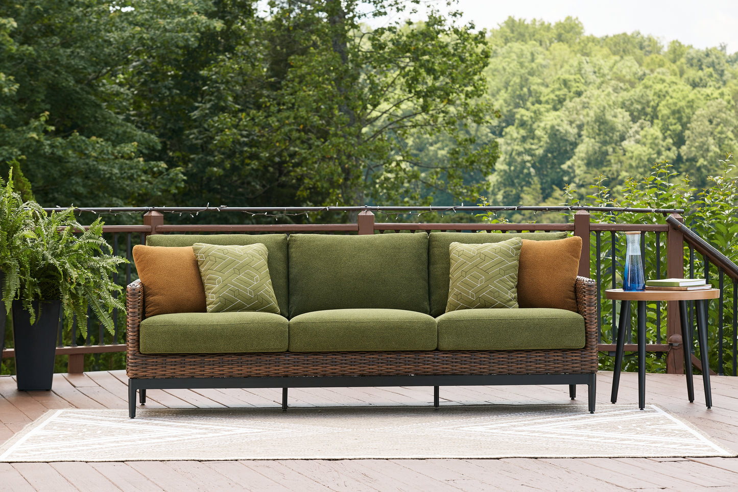 Haines Furniture Outlet - Ashley Furniture - Horizon Hall Outdoor - Sofa with Cushion / Brown/Green - P572-838