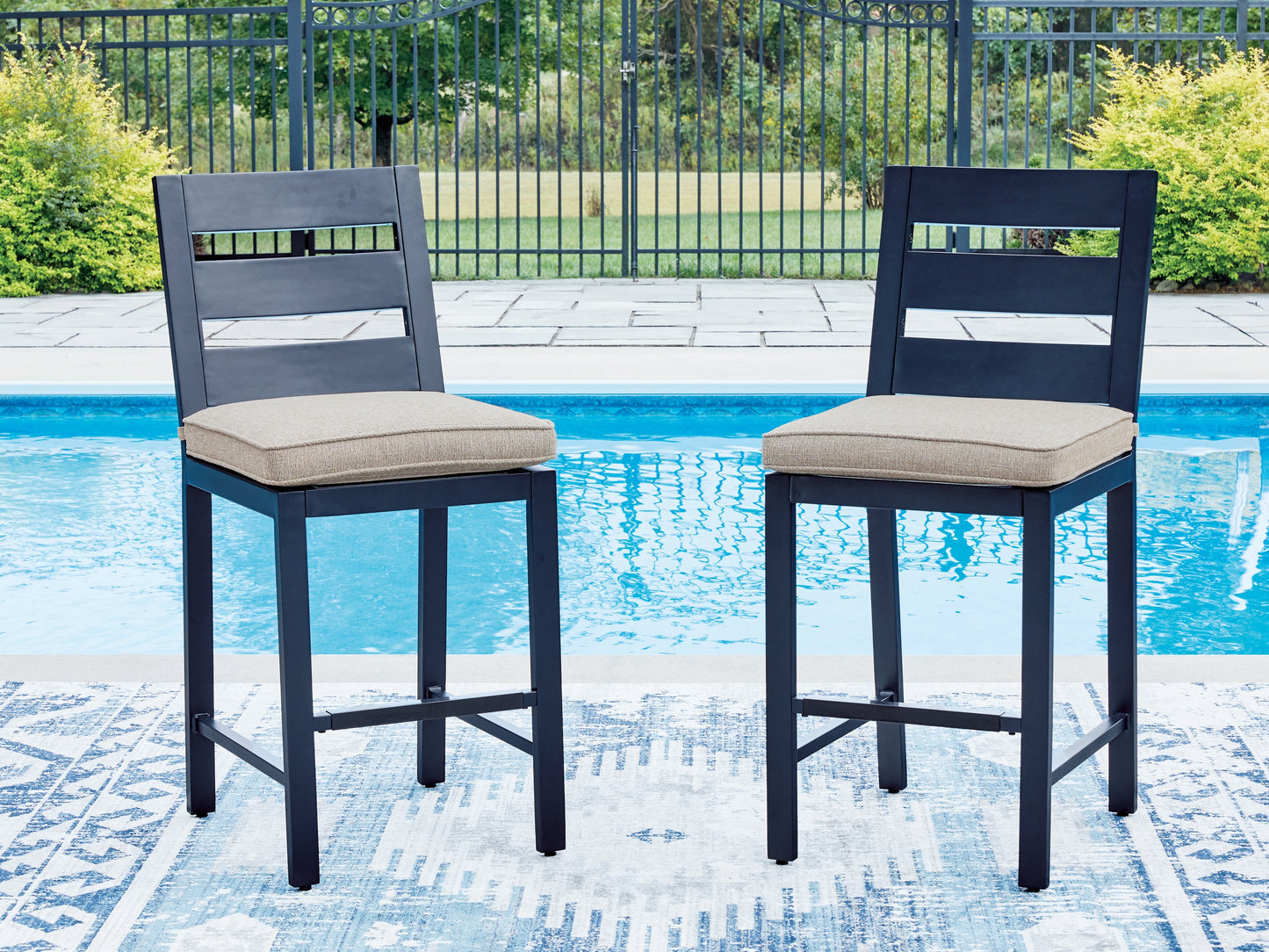 Haines Furniture Outlet - Ashley Furniture - East Beach Outdoor - Barstool (Set of 2) / Navy Blue - PCP587-124