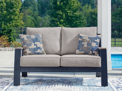 Haines Furniture Outlet - Ashley Furniture - East Beach Outdoor - Loveseat w/Cushion / Navy Blue/Driftwood - PCP587-835