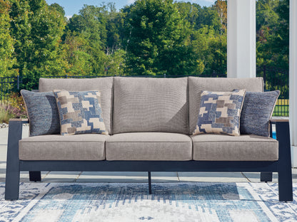 Haines Furniture Outlet - Ashley Furniture - East Beach Outdoor - Sofa with Cushion / Navy Blue/Driftwood - PCP587-838
