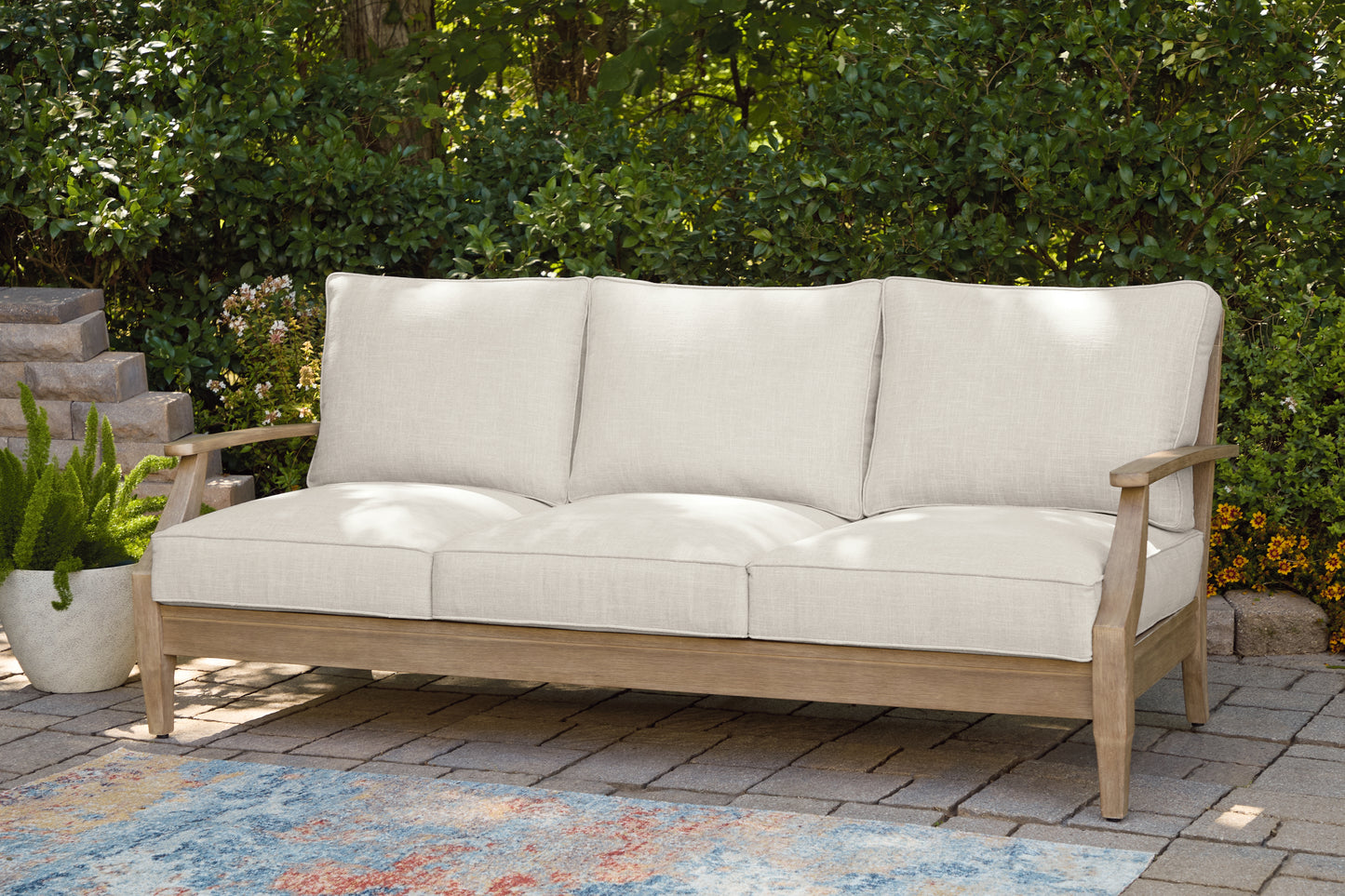 Haines Furniture Outlet - Ashley Furniture - Carter Hall Outdoor - Sofa with Cushion / Beige - P601-838