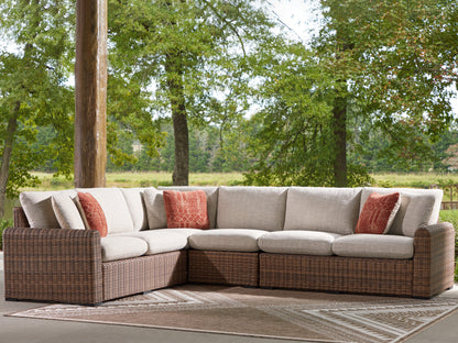 Haines Furniture Outlet - Ashley Furniture - Dolan Creek Outdoor - 4-Piece Outdoor Sectional / Beige/Brown - PCP610P2