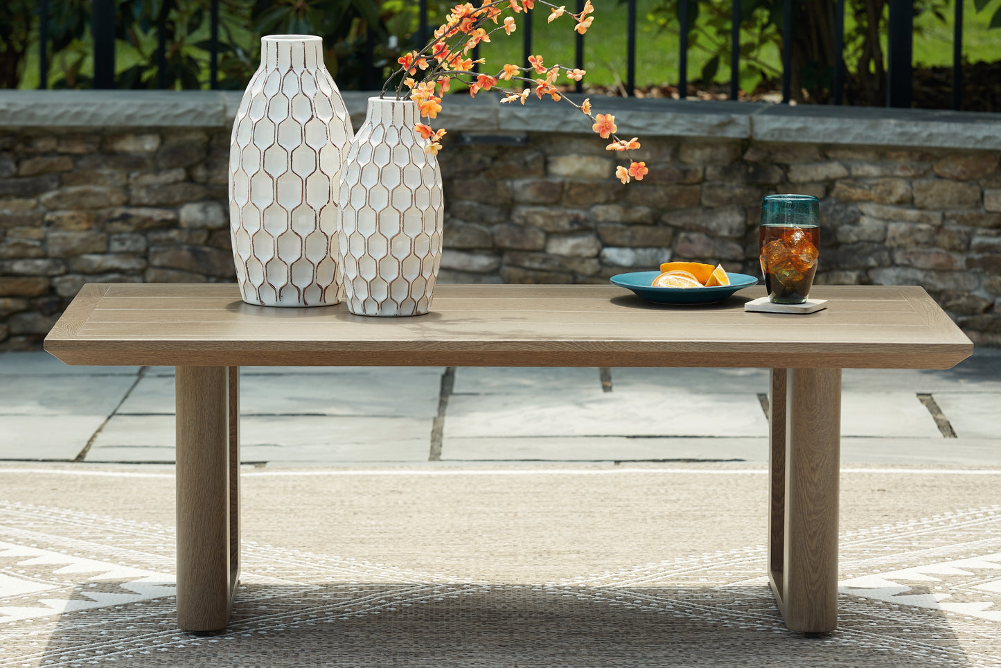 Haines Furniture Outlet - Ashley Furniture - Serene Bay Outdoor - Rectangular Cocktail Table / Dark Brown - P671-701