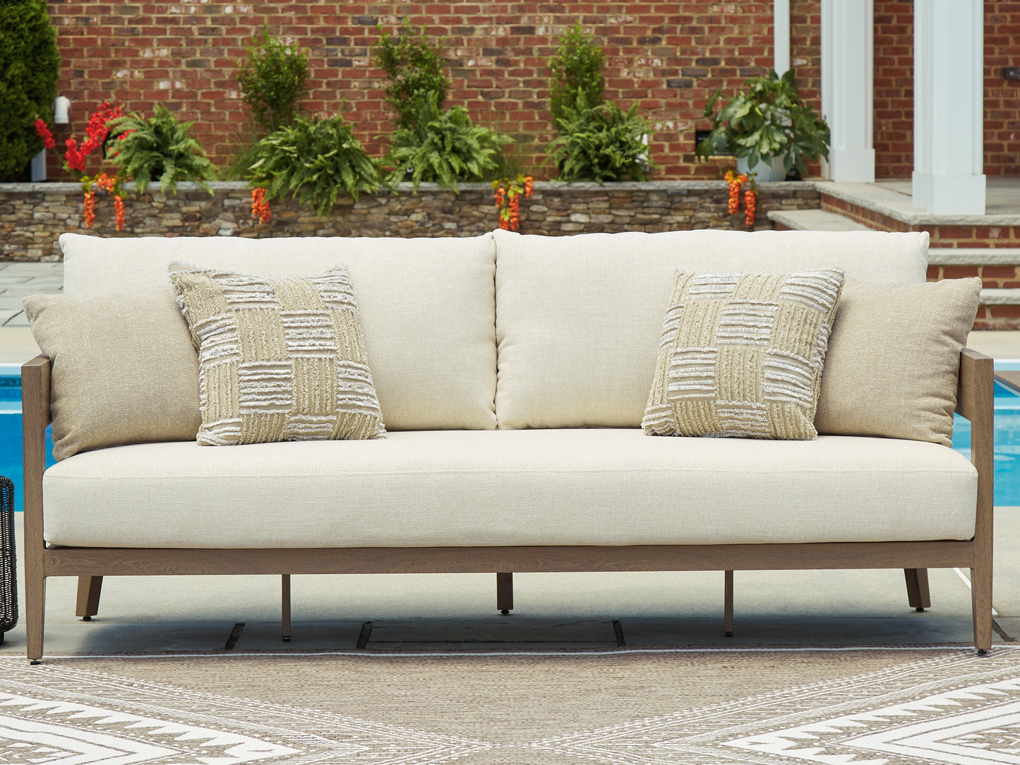 Haines Furniture Outlet - Ashley Furniture - Serene Bay Outdoor - Sofa with Cushion / Dark Brown/White - P671-838
