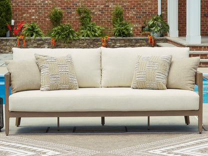 Haines Furniture Outlet - Ashley Furniture - Serene Bay Outdoor - Sofa with Cushion / Dark Brown/White - P671-838