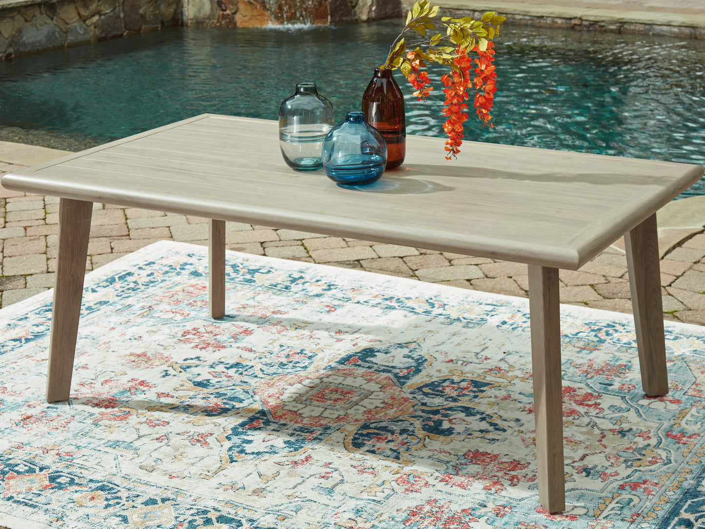 Haines Furniture Outlet - Ashley Furniture - Cliff Trails Outdoor - RECT Dining Table w/UMB OPT / Beige - PCP690-625