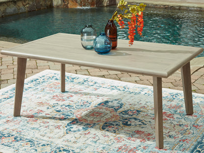 Haines Furniture Outlet - Ashley Furniture - Cliff Trails Outdoor - RECT Dining Table w/UMB OPT / Beige - PCP690-625