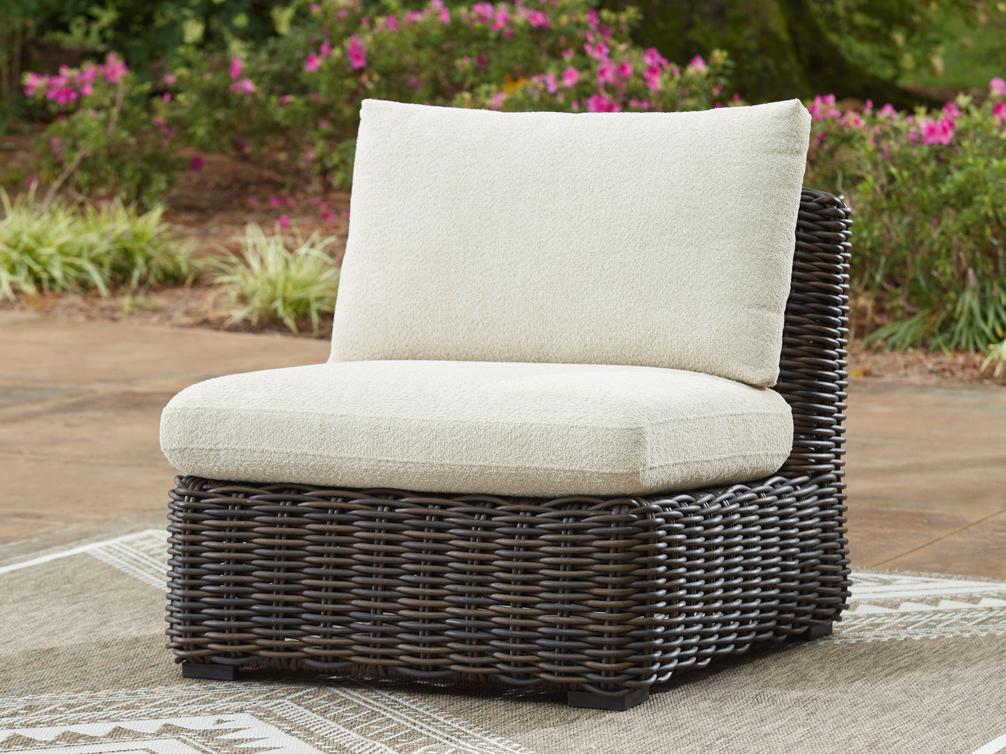 Haines Furniture Outlet - Ashley Furniture - Kimora Outdoor - Armless Chair w/Cushion / Beige/Dark Brown - P711-846
