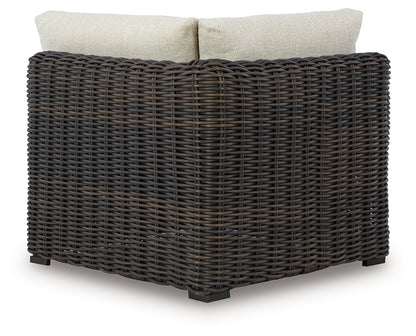 Haines Furniture Outlet - Ashley Furniture - Kimora Outdoor - Corner with Cushion / Beige/Dark Brown - P711-877