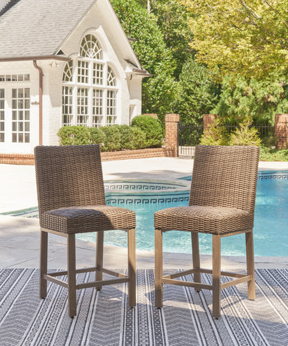 Haines Furniture Outlet - Ashley Furniture - Walton Bridge Outdoor - Barstool (Set of 2) / Driftwood - P749-130