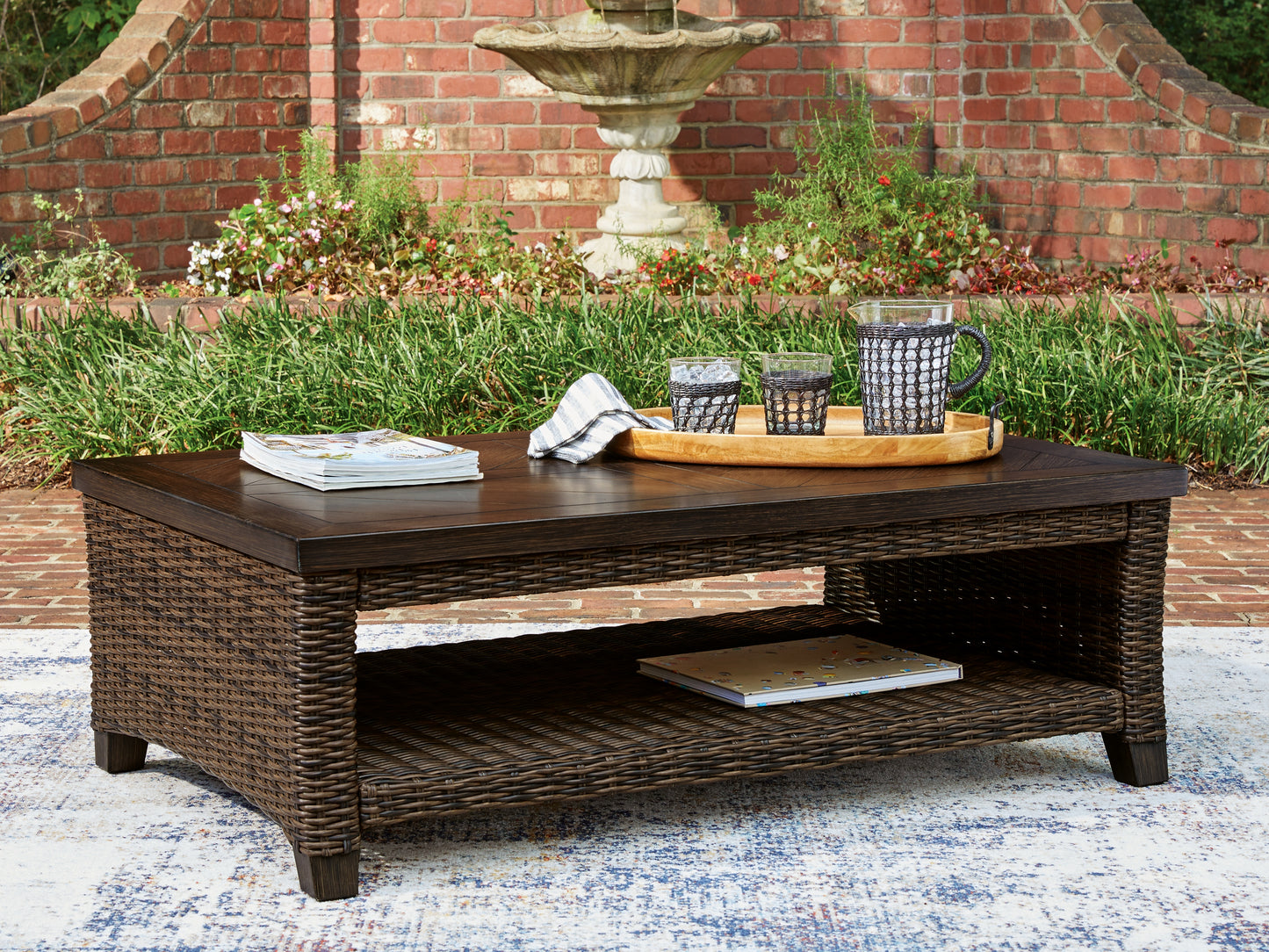 Haines Furniture Outlet - Ashley Furniture - Monterey Point Outdoor - Rectangular Cocktail Table / Dark Brown - PCP760-701