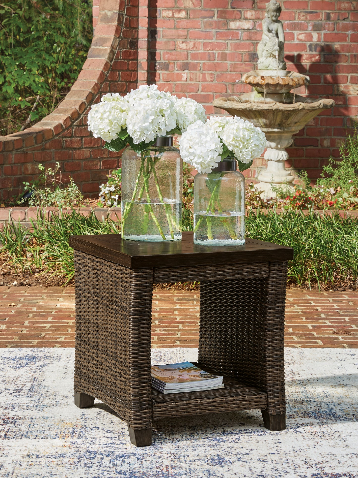 Haines Furniture Outlet - Ashley Furniture - Monterey Point Outdoor - Square End Table / Dark Brown - PCP760-702