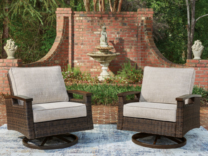 Haines Furniture Outlet - Ashley Furniture - Monterey Point Outdoor - Swivel Lounge Chair (Set of 2) / Dark Brown - PCP760-821