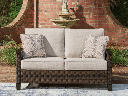 Haines Furniture Outlet - Ashley Furniture - Monterey Point Outdoor - Loveseat w/Cushion / Dark Brown - PCP760-835