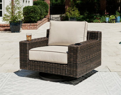 Haines Furniture Outlet - Ashley Furniture - Coastline Bay Outdoor - Swivel Lounge w/ Cushion / Brown - P784-821