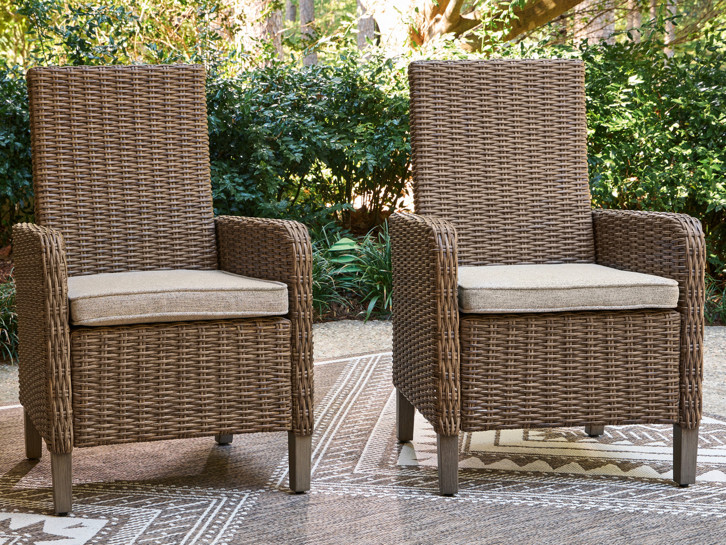 Haines Furniture Outlet - Ashley Furniture - Laguna Heights Outdoor - Arm Chair With Cushion (Set of 2) / Beige - PCP790-601A
