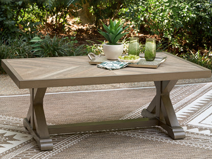 Haines Furniture Outlet - Ashley Furniture - Laguna Heights Outdoor - Rectangular Cocktail Table / Beige - PCP790-701