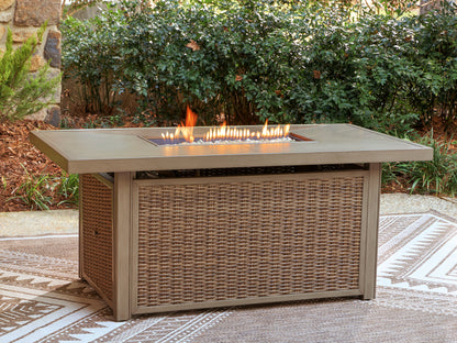 Haines Furniture Outlet - Ashley Furniture - Laguna Heights Outdoor - Rectangular Fire Pit Table / Beige - PCP790-773