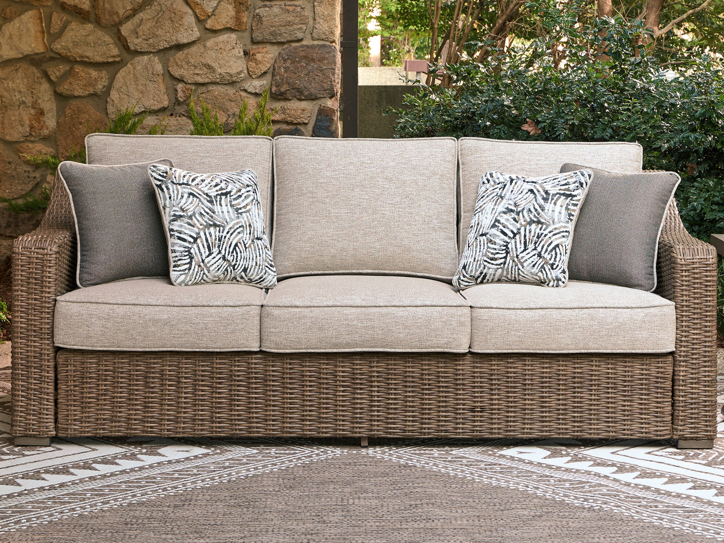 Haines Furniture Outlet - Ashley Furniture - Laguna Heights Outdoor - Sofa with Cushion / Beige - PCP790-838