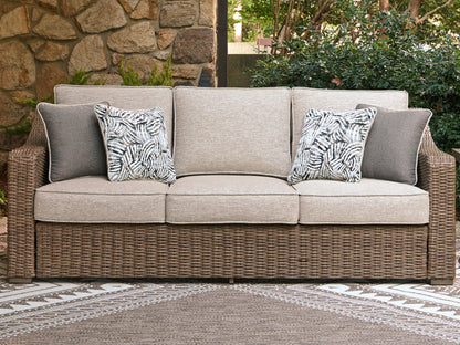 Haines Furniture Outlet - Ashley Furniture - Laguna Heights Outdoor - Sofa with Cushion / Beige - PCP790-838