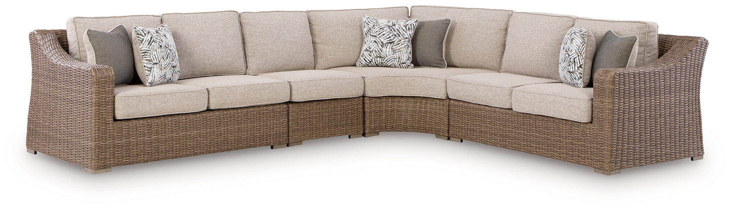 Haines Furniture Outlet - Ashley Furniture - Laguna Heights Outdoor - 4-Piece Outdoor Sectional / Beige - PCP790P2