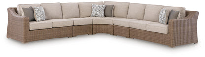 Haines Furniture Outlet - Ashley Furniture - Laguna Heights Outdoor - 5-Piece Outdoor Sectional / Beige - PCP790P3