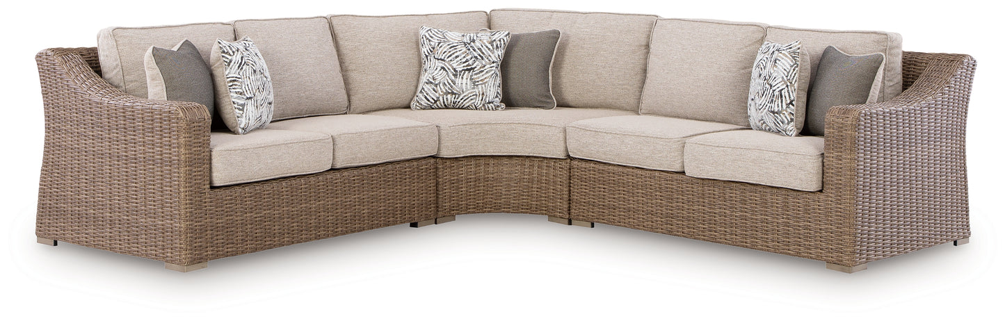 Haines Furniture Outlet - Ashley Furniture - Laguna Heights Outdoor - 3-Piece Outdoor Sectional / Beige - PCP790P1