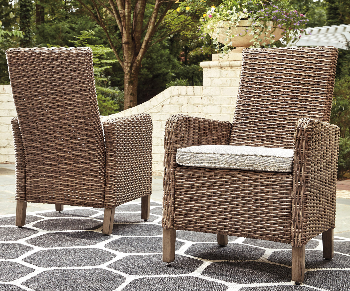 Haines Furniture Outlet - Ashley Furniture - Beachcroft Outdoor - Arm Chair With Cushion (Set of 2) / Beige - P791-601A