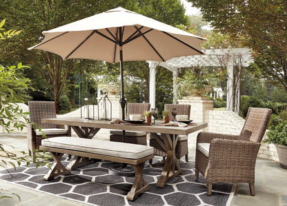 Haines Furniture Outlet - Ashley Furniture - Beachcroft Outdoor - RECT Dining Table w/UMB OPT / Beige - P791-625