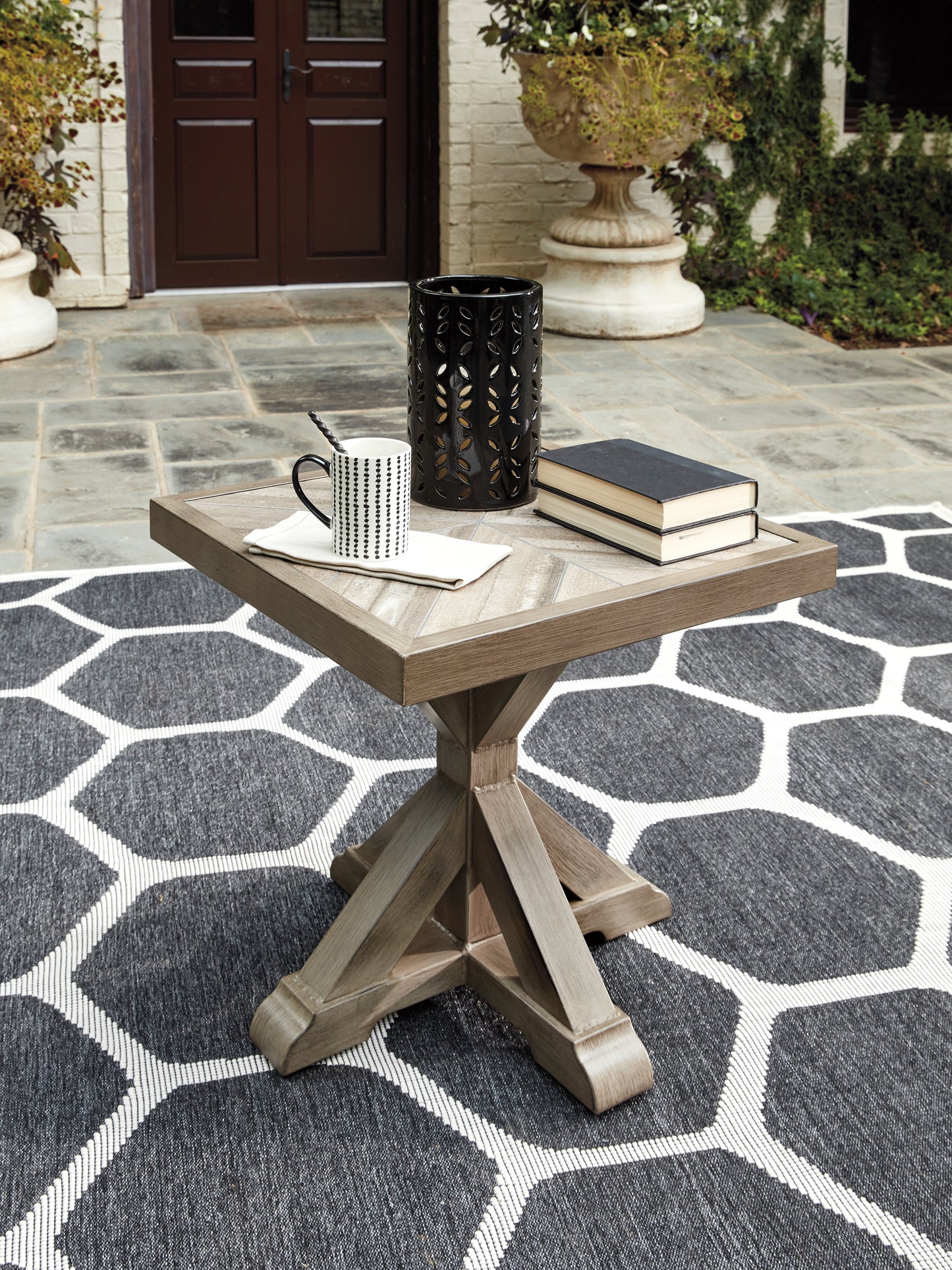 Haines Furniture Outlet - Ashley Furniture - Beachcroft Outdoor - Square End Table / Beige - P791-702