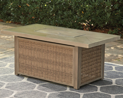 Haines Furniture Outlet - Ashley Furniture - Beachcroft Outdoor - Rectangular Fire Pit Table / Beige - P791-773