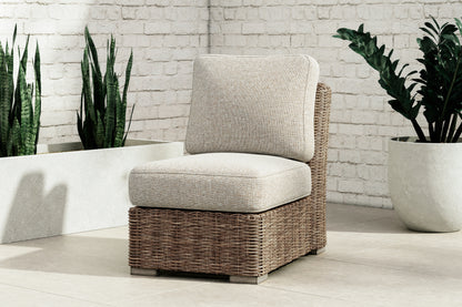 Haines Furniture Outlet - Ashley Furniture - Beachcroft Outdoor - Armless Chair w/Cushion / Beige - P791-846