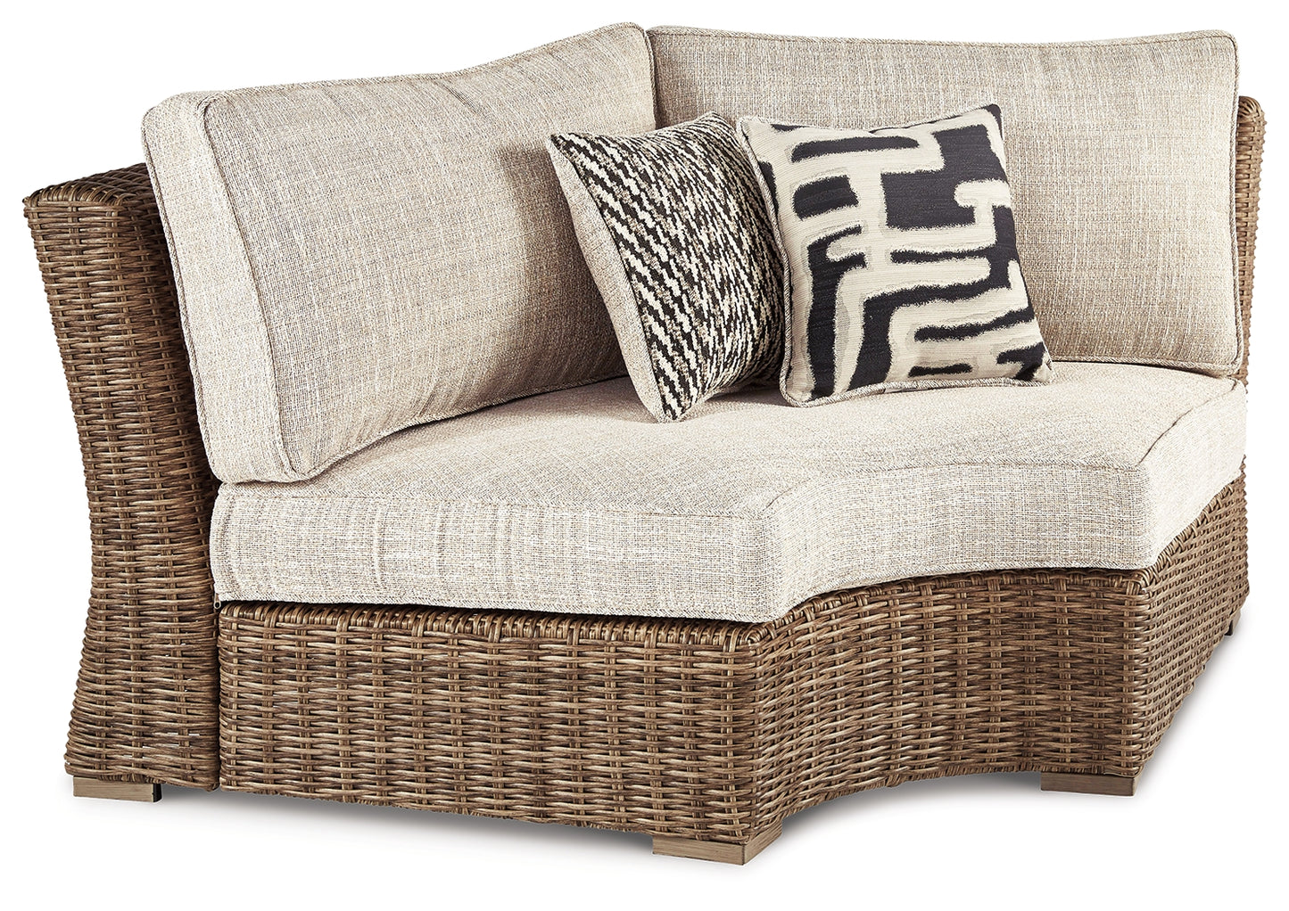 Haines Furniture Outlet - Ashley Furniture - Beachcroft Outdoor - Curved Corner Chair w/Cushion / Beige - P791-851