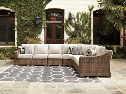 Haines Furniture Outlet - Ashley Furniture - Beachcroft Outdoor - 4-Piece Outdoor Seating Set / Beige - P791P7