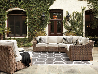 Haines Furniture Outlet - Ashley Furniture - Beachcroft Outdoor - 5-Piece Outdoor Seating Set / Beige - P791P8