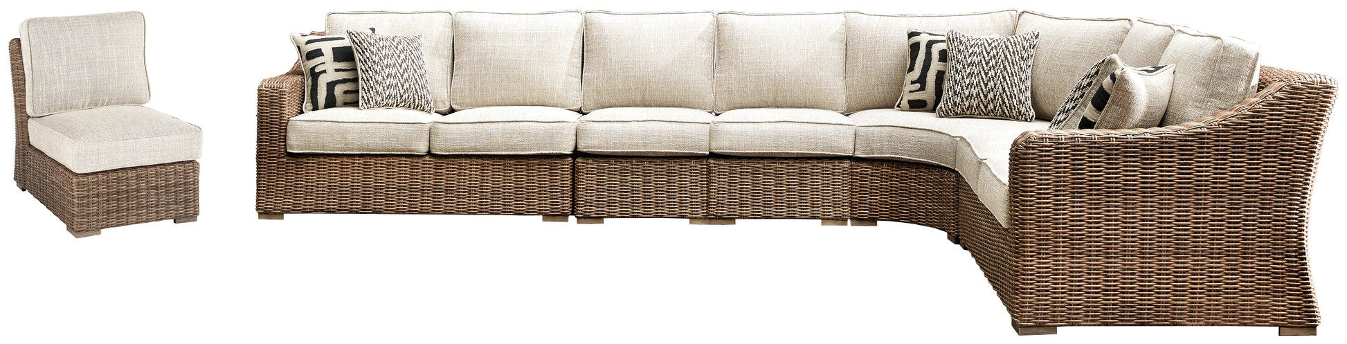 Haines Furniture Outlet - Ashley Furniture - Beachcroft Outdoor - 6-Piece Outdoor Seating Set / Beige - P791P11