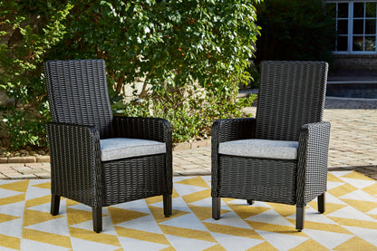 Haines Furniture Outlet - Ashley Furniture - Beachcroft Outdoor - Arm Chair With Cushion (Set of 2) / Black/Light Gray - P792-601A