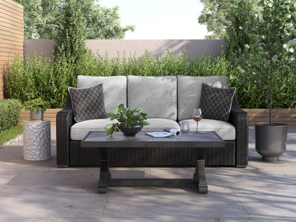 Haines Furniture Outlet - Ashley Furniture - Beachcroft Outdoor - Sofa with Cushion / Black/Light Gray - P792-838